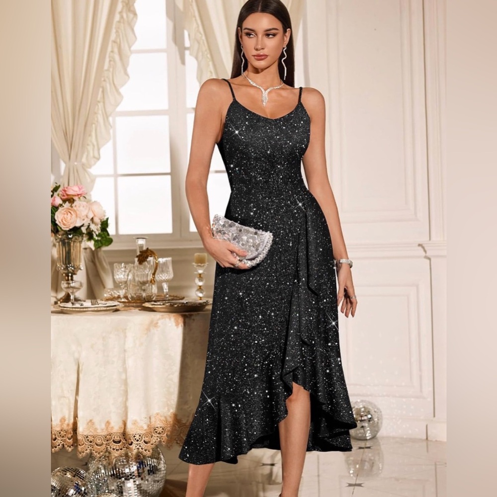 DRESSTELLS Sequin Formal Wedding Sparkly Cocktail Party Evening High Low Dress